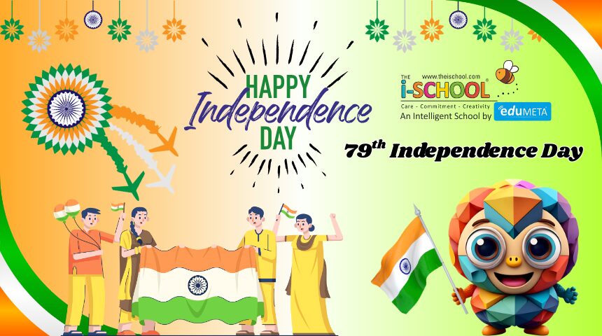 Students celebrating Independence Day 2025 with flags