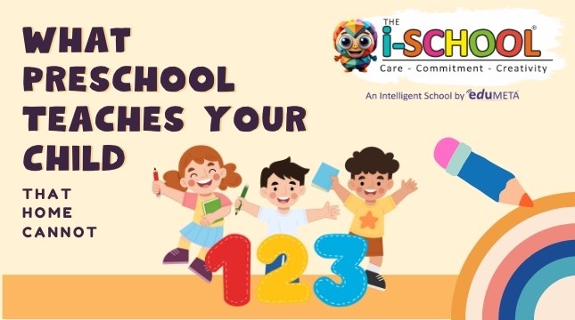 Illustration showing children learning together in preschool demonstrating skills that home learning cannot fully provide