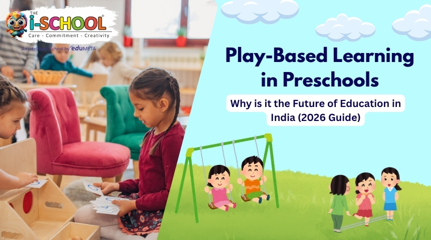 Children engaged in play-based learning activities in a preschool classroom with toys and educational materials