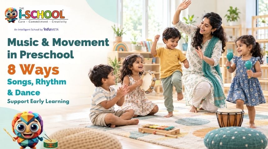Music and movement in preschool with songs, rhythm, and dance activities supporting early learning